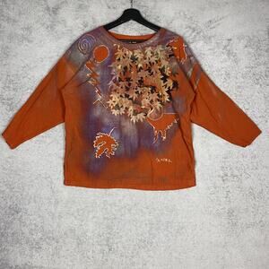 Vintage Eileen Fisher Sweater Womens Large Orange Dolman Sleeve Leaf Fall 90s